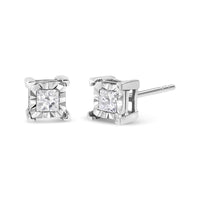 .925 Sterling Silver Miracle Set Princess-cut Diamond Solitaire Stud Earrings (H-I Color, I1-I2 Clarity)
