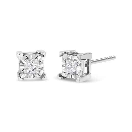 925 sterling silver stud earrings with princess-cut diamond stones