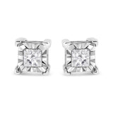 .925 Sterling Silver Miracle Set Princess-cut Diamond Solitaire Stud Earrings (H-I Color, I1-I2 Clarity)-1 thumbnail 2