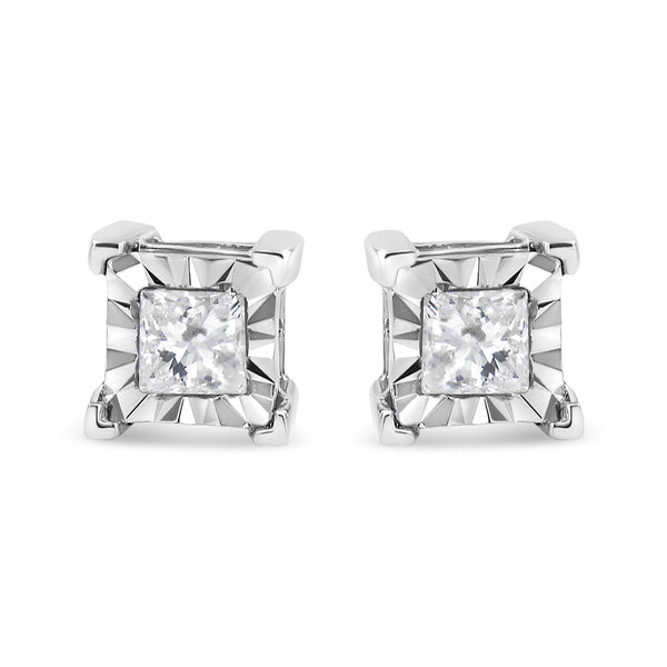 .925 Sterling Silver Miracle Set Princess-Cut Diamond Solitaire Stud Earrings (I-J Color, SI1-SI2 Clarity)