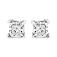 .925 Sterling Silver Miracle Set Princess-cut Diamond Solitaire Stud Earrings (H-I Color, I2-I3 Clarity)