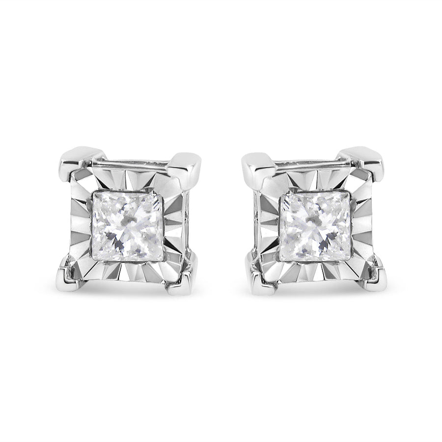 .925 Sterling Silver Miracle Set Princess-cut Diamond Solitaire Stud Earrings (H-I Color, I2-I3 Clarity)