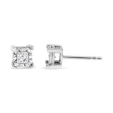 .925 Sterling Silver Miracle Set Princess-cut Diamond Solitaire Stud Earrings (H-I Color, SI2-I1 Clarity)-4 thumbnail 5