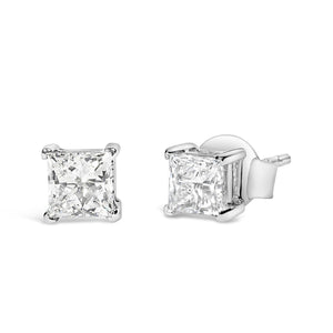 14K White Gold 3/8 Cttw Lab Grown Princess-Cut Diamond 4-Prong Solitaire Stud Earrings (VS1-VS2 Clarity, F-G Color)-1