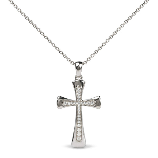 .925 Sterling Silver 1/10 Cttw Round Diamond Cross Pendant Necklace