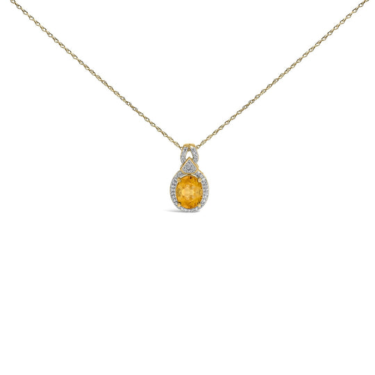 14K Yellow Gold Citrine and 1/5 Cttw Diamond Pendant Necklace