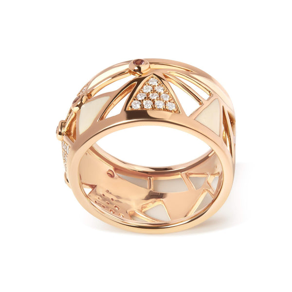 14K Rose Gold 1/3 Cttw Diamond and Pink Tourmaline Cigar Band Ring with White Enamel (G-H Color, SI1-SI2 Clarity)