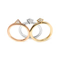 14K tri-color gold pyramid stackable ring set with pave diamond stones
