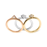 14K tri-color gold pyramid stackable ring set with pave diamond stones thumbnail 1