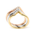 14K gold chevron stackable ring set with round diamond stones, size 7