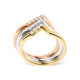 14K gold chevron stackable ring set with round diamond stones, size 7 thumbnail 1