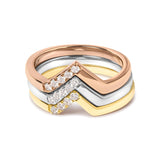 14K Gold 1/4 Cttw Diamond Geometrical Chevron V Stackable Band Ring Set (G-H Color, SI1-SI2 Clarity) - Size 7-3 thumbnail 4