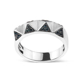 14K white gold pyramid band ring with treated blue diamond stones thumbnail 1