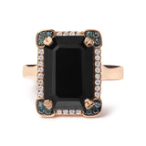14K Rose Gold 15x10 MM Emerald-Cut Black Onyx and 1/5 Cttw Blue and White Diamond Halo Cocktail Ring (G-H Color, SI1-SI2 Clarity)- Size 7-3 thumbnail 4