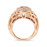 14K Rose Gold Oval Cut Light Pink Morganite and 3/8 Cttw Diamonds Halo and Basket Weave Cocktail Ring (G-H Color, SI1-SI2 Clarity) - Size 7-1 thumbnail 2
