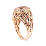 14K Rose Gold Oval Cut Light Pink Morganite and 3/8 Cttw Diamonds Halo and Basket Weave Cocktail Ring (G-H Color, SI1-SI2 Clarity) - Size 7-2 thumbnail 3