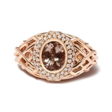14K Rose Gold Oval Cut Light Pink Morganite and 3/8 Cttw Diamonds Halo and Basket Weave Cocktail Ring (G-H Color, SI1-SI2 Clarity) - Size 7-3 thumbnail 4