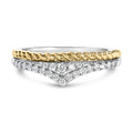 10K Yellow Gold Plated Sterling Silver 1/4 Cttw Diamond Chevron and Rope Band Ring-0