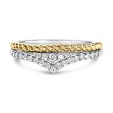 10K Yellow Gold Plated Sterling Silver 1/4 Cttw Diamond Chevron and Rope Band Ring-0 thumbnail 1