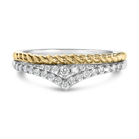 10K Yellow Gold Plated Sterling Silver 1/4 Cttw Diamond Chevron and Rope Band Ring-0