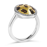 10K Yellow Gold Plated Sterling Silver 1/3 Cttw Oval Mixed Diamond Halo Shield Ring-3 thumbnail 4