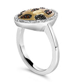 10K Yellow Gold Plated Sterling Silver 1/3 Cttw Oval Mixed Diamond Halo Shield Ring-4 thumbnail 5