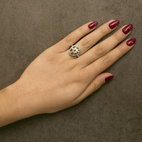 10K Yellow Gold Plated Sterling Silver 1/3 Cttw Oval Mixed Diamond Halo Shield Ring
