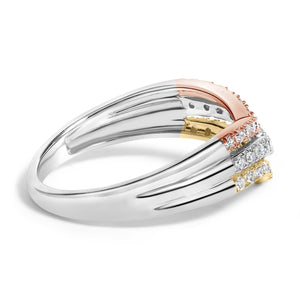 10K Gold Plated Sterling Silver 1/3 Cttw Tri-Color Chevron Diamond Stackable Ring-1