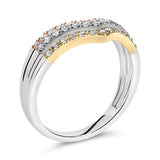 10K Gold Plated Sterling Silver 1/3 Cttw Tri-Color Chevron Diamond Stackable Ring-3 thumbnail 4