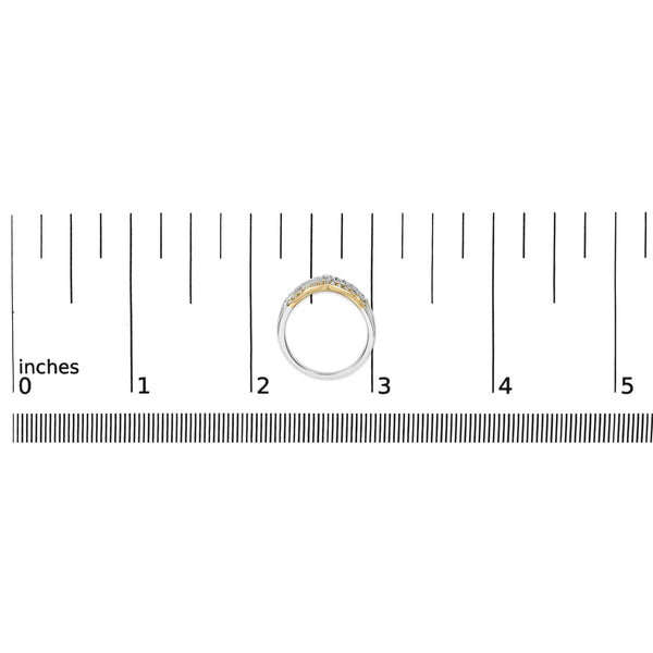 10K Gold Plated Sterling Silver 1/3 Cttw Tri-Color Chevron Diamond Stackable Ring