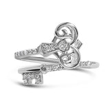 925 sterling silver key and keyhole ring with small round diamond stones thumbnail 1