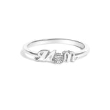 925 sterling silver MOM ring with diamond accent stones across the lettering thumbnail 1