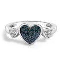 925 sterling silver ring with 3 heart blue and white diamond stones