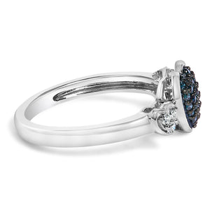 Sterling Silver 1/5 Cttw Blue and White Diamond Triple Heart Ring-1