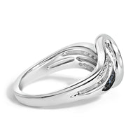 Sterling Silver 1/10 Cttw Blue and White Diamond Crossover Ring