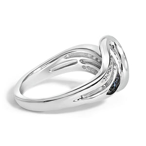 Sterling Silver 1/10 Cttw Blue and White Diamond Crossover Ring-1