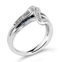 Sterling Silver 1/10 Cttw Blue and White Diamond Crossover Ring