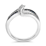 Sterling Silver 1/10 Cttw Blue and White Diamond Crossover Ring-4 thumbnail 5