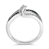 Sterling Silver 1/10 Cttw Blue and White Diamond Crossover Ring