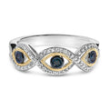 925 sterling silver evil eye ring with blue and white diamond stones