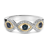 Sterling Silver 1/4 Cttw Blue and White Diamond Evil Eye Band Ring