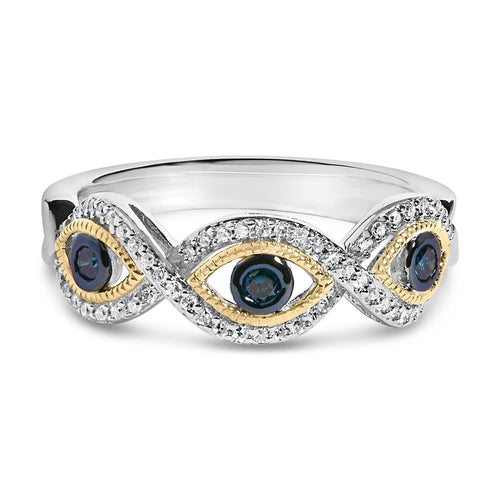 Sterling Silver 1/4 Cttw Blue and White Diamond Evil Eye Band Ring