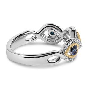 Sterling Silver 1/4 Cttw Blue and White Diamond Evil Eye Band Ring-1
