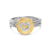 18K yellow gold ring with heart diamond and satin finish thumbnail 1