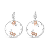925 rose gold floral hoop earrings with small round diamond stones thumbnail 1