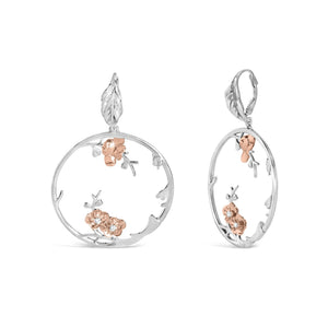 Rose Gold Plated .925 Sterling Silver 1/10 Cttw Diamond Floral Hoop Earrings (I-J Color, SI1-SI2 Clarity)-1