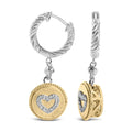 18K yellow gold plated silver drop earrings with heart diamond medallions