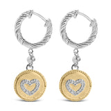 18K Yellow Gold Plated .925 Sterling Silver 1/8 Cttw Diamond Heart Medallion Drop and Dangle Earring (I-J Color, SI1-SI2 Clarity)-1 thumbnail 2