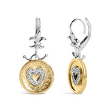 18K Yellow Gold Plated .925 Sterling Silver 1/8 Cttw Diamond Hammered Finished Medallion Heart Drop and Dangle Earrings (I-J Color, SI1-SI2 Clarity)-1 thumbnail 2