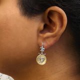 18K Yellow Gold Plated .925 Sterling Silver 1/8 Cttw Diamond Hammered Finished Medallion Heart Drop and Dangle Earrings (I-J Color, SI1-SI2 Clarity)-2 thumbnail 3